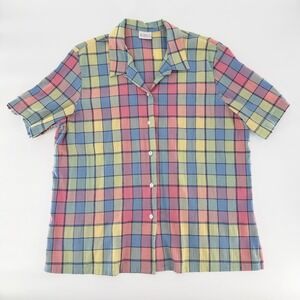 Vintage KORET FRANCISCA Pastel Plaid Button Front Short Sleeve Shirt